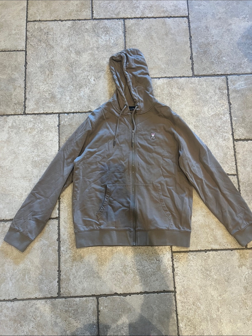 Psycho Bunny Men's Gray Full-Zip Hoodie with Embroidered Bunny Logo